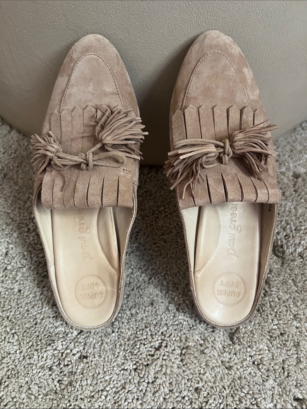Paul Green Taupe Suede Tassel Kiltie Mule Loafers